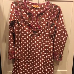 Roberta Freymann Polka Dot Beaded Blouse XS